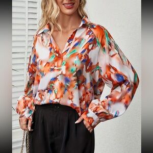 Luxe tie dye print V neck blouse